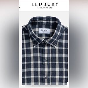 Ledbury Men's Linen Slim Fit Navy, Blue, White Check / Plaid Shirt